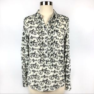 Anthro Maeve Anni Bicycle Print Button-Down Blouse
